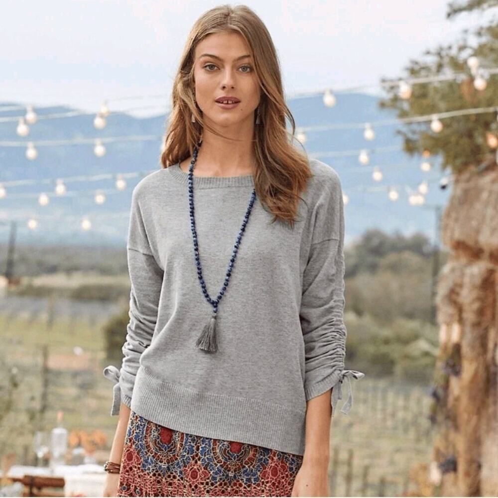 Sundance Loveliest Pullover Ruched Sweater Sz Medium‎ Gray Merino Cotton Blend